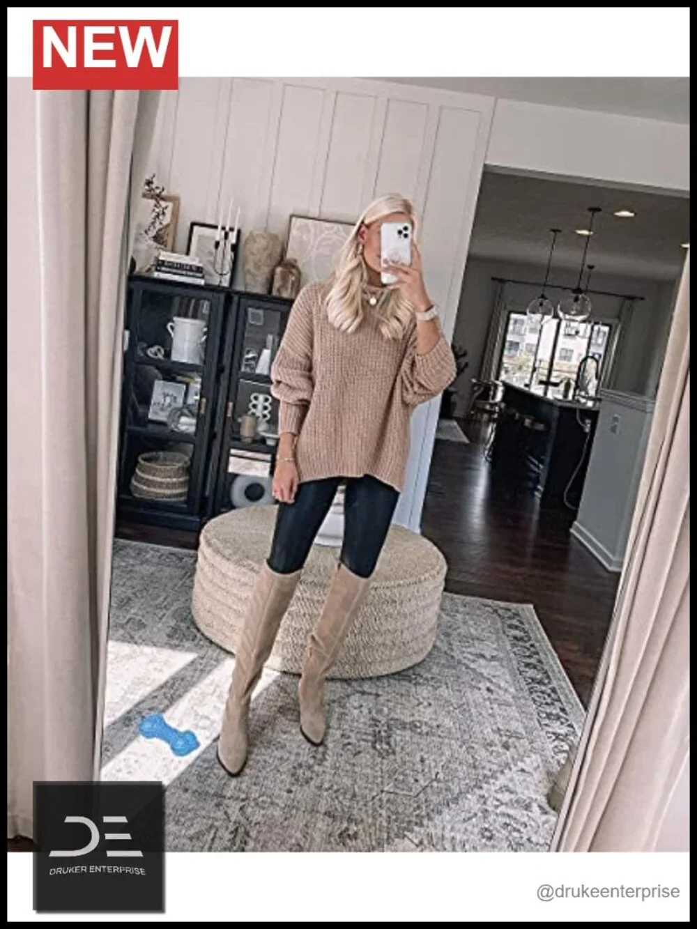 Faux Suede Knee High Side Zipper Chunky Heel Stretch Winter Boots